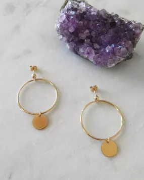 Large Circle Coin Earrings  - 14k Yellow Gold Fill