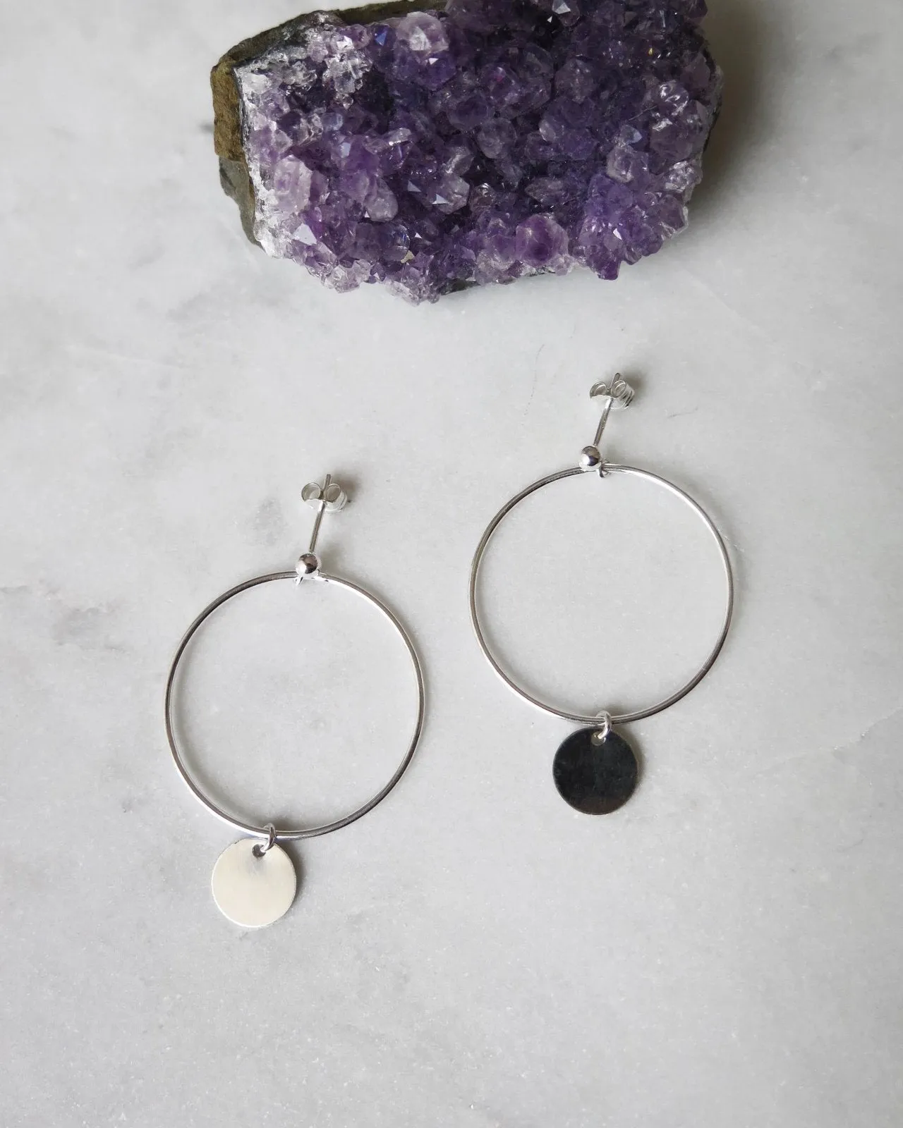 Large Circle Coin Earrings  - Sterling Silver