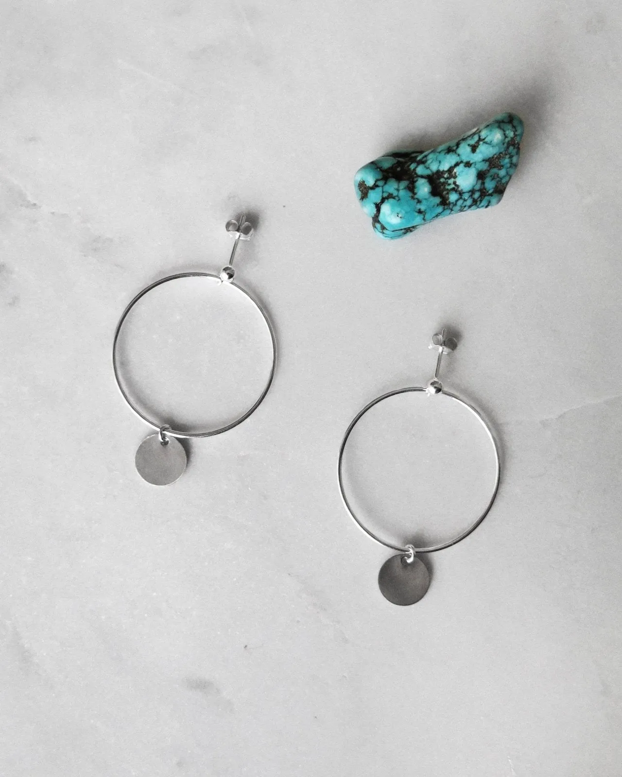 Large Circle Coin Earrings  - Sterling Silver