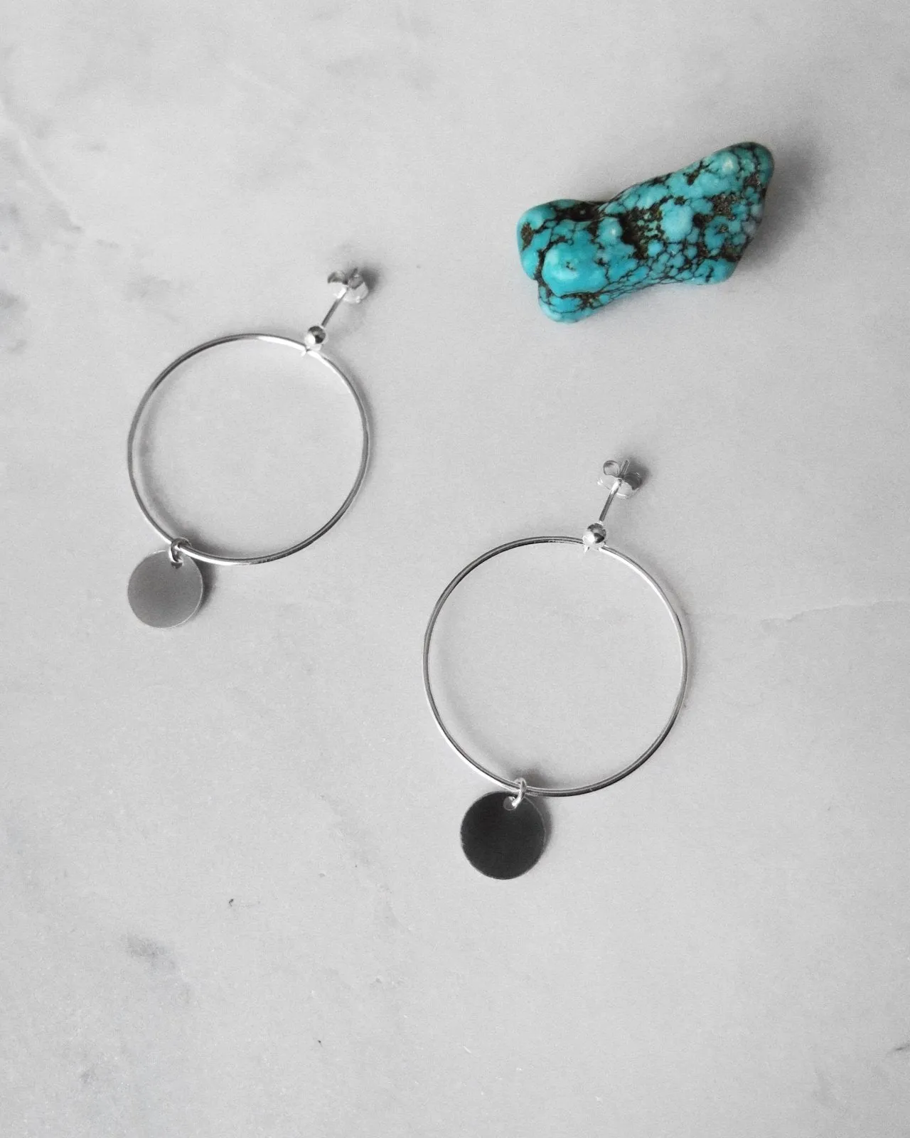 Large Circle Coin Earrings  - Sterling Silver