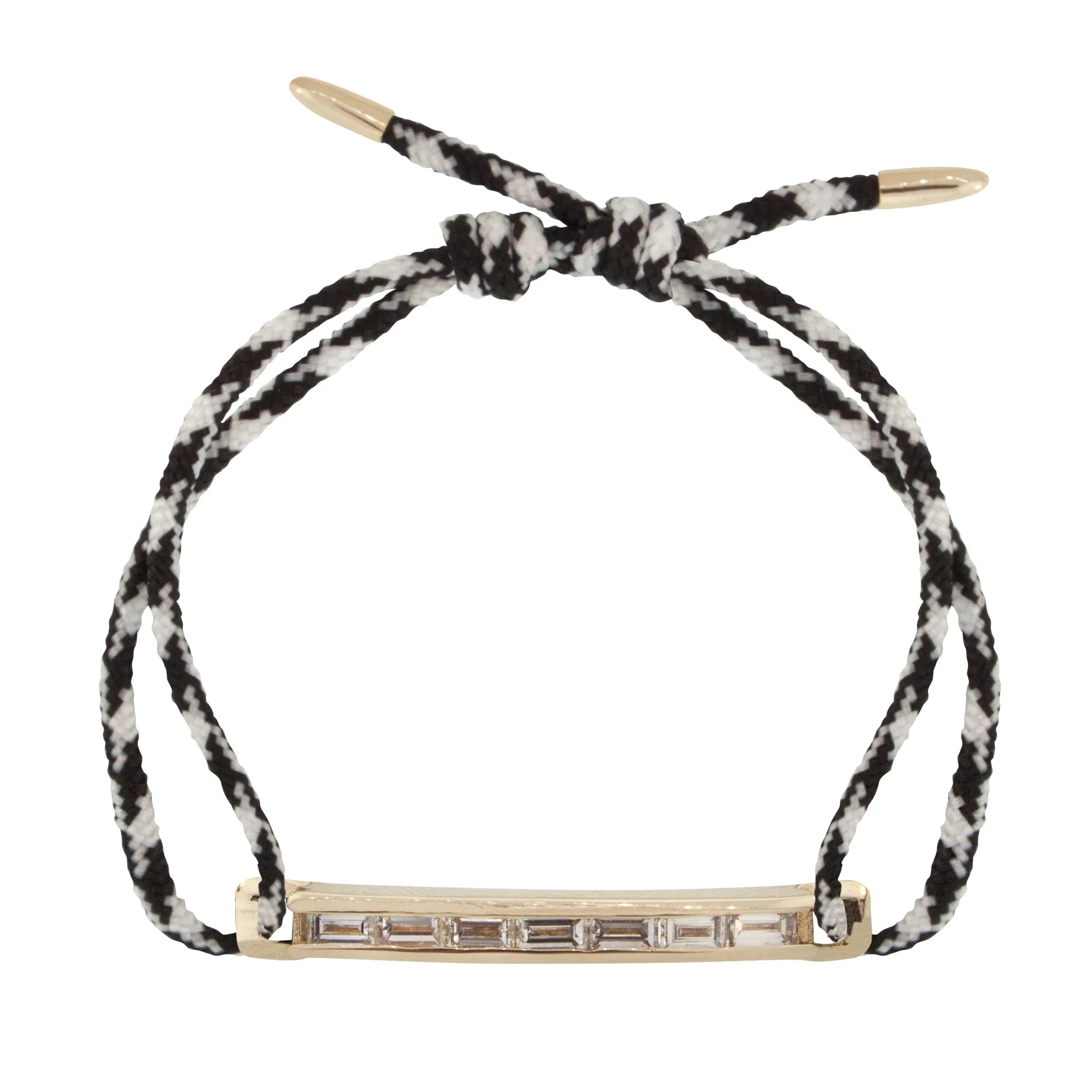 Medium Link ID Bar with White Diamonds on Cord Bracelet