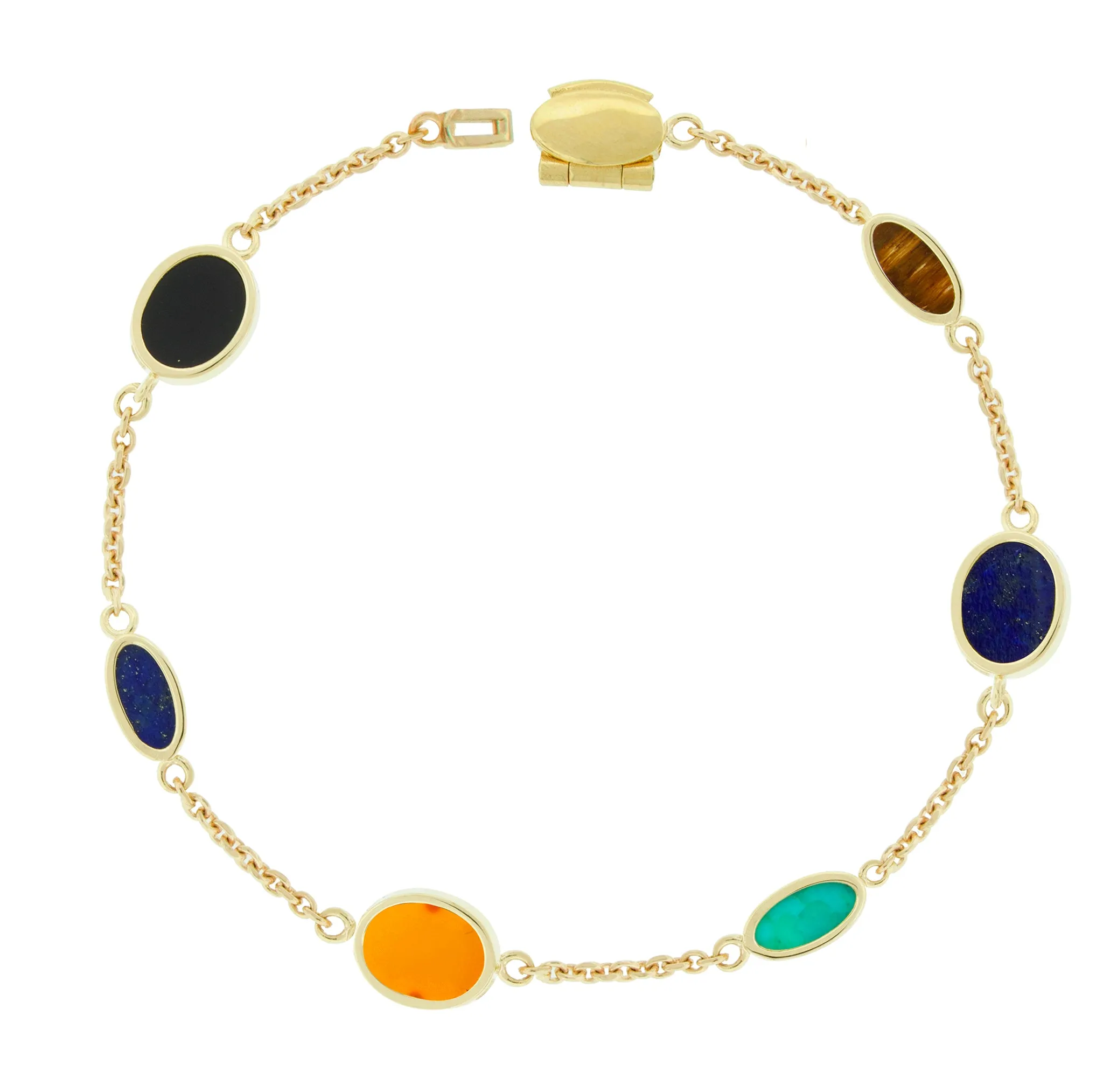 Multi Oval Gemstone Gold Chain Bracelet