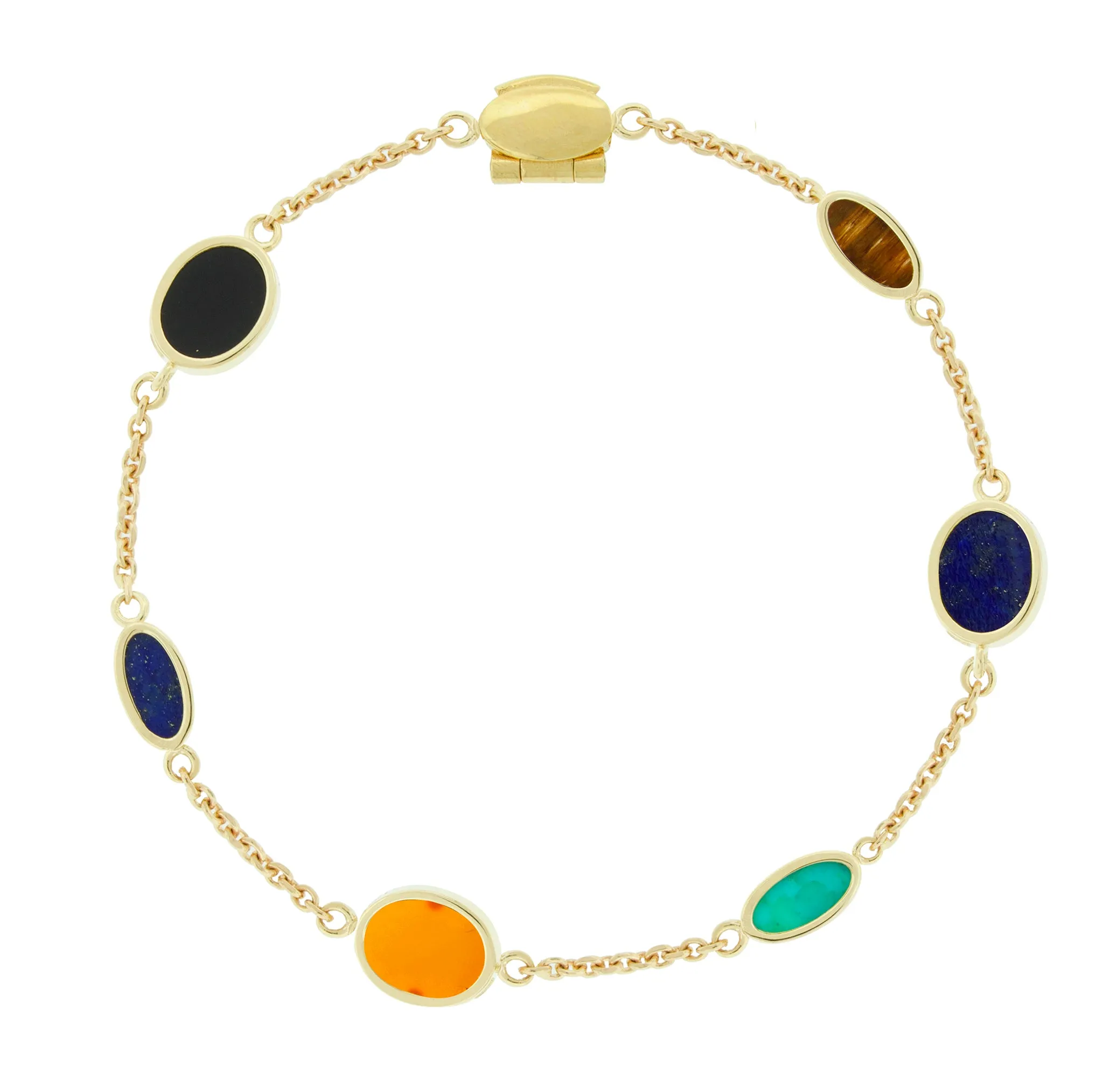 Multi Oval Gemstone Gold Chain Bracelet