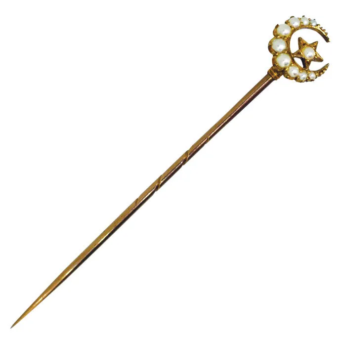 Pearl Crescent & Star Stick Pin