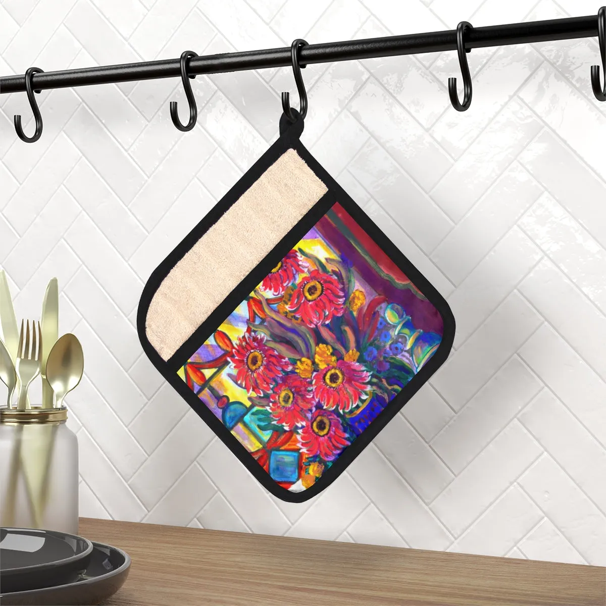 Pot Holder with Pocket - Kitchen Zinnias