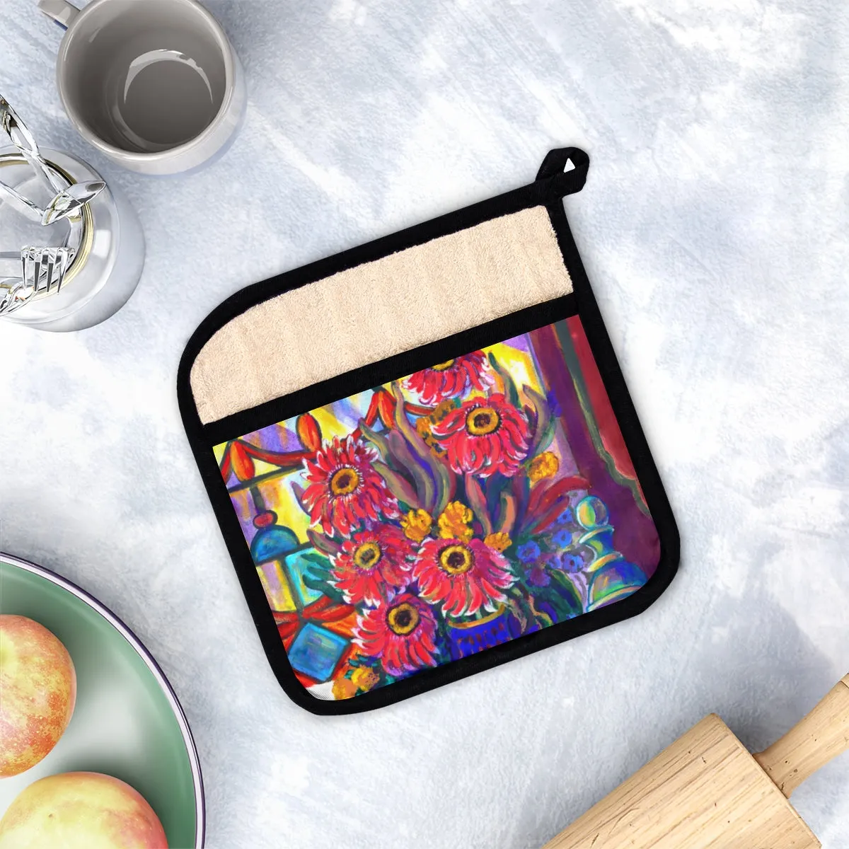 Pot Holder with Pocket - Kitchen Zinnias