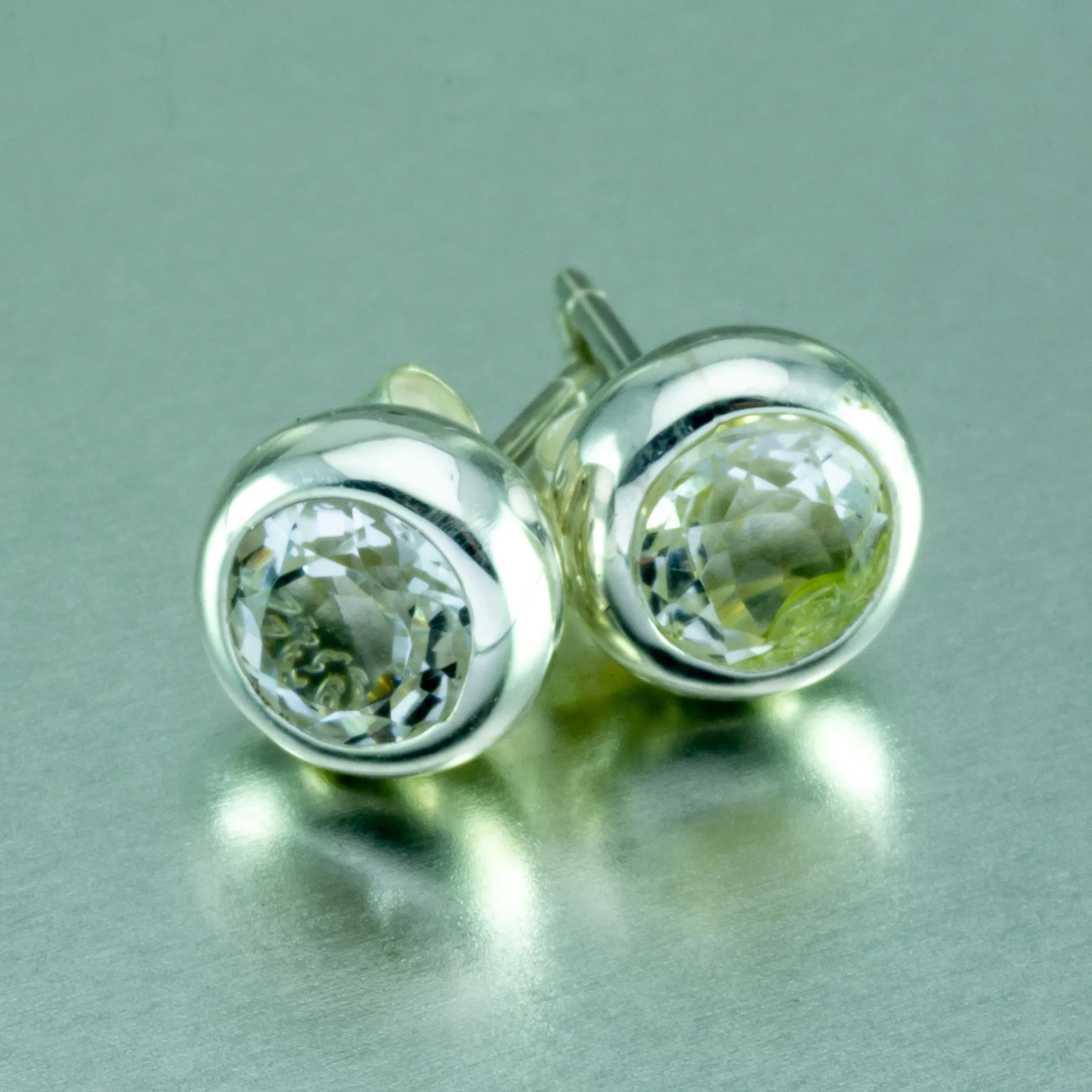 Rock Crystal Stud Earrings, 925 Sterling Silver.