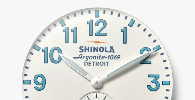 Shinola 41MM Runwell Velvet Alabaster with Blue Index Steel Watch 