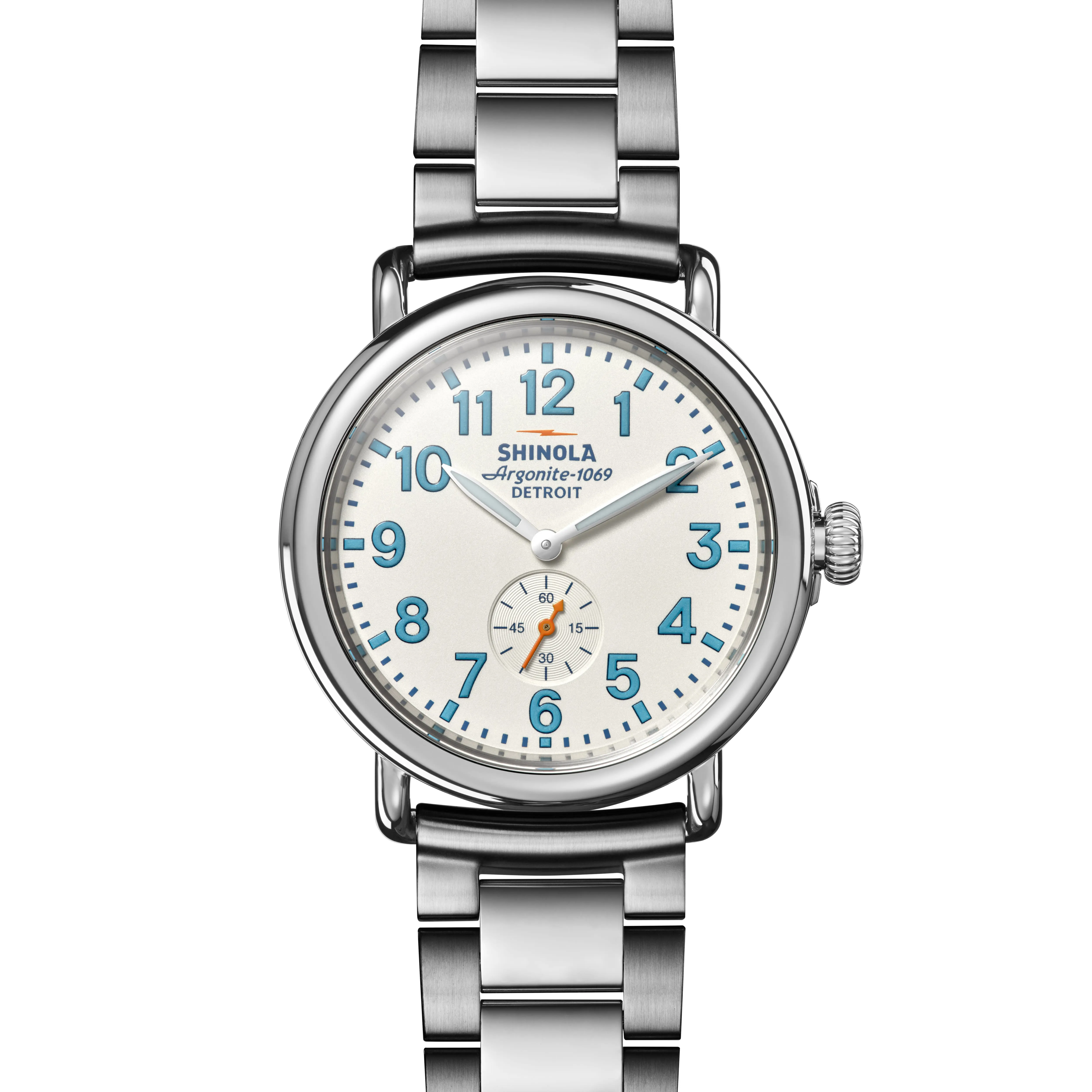 Shinola 41MM Runwell Velvet Alabaster with Blue Index Steel Watch 