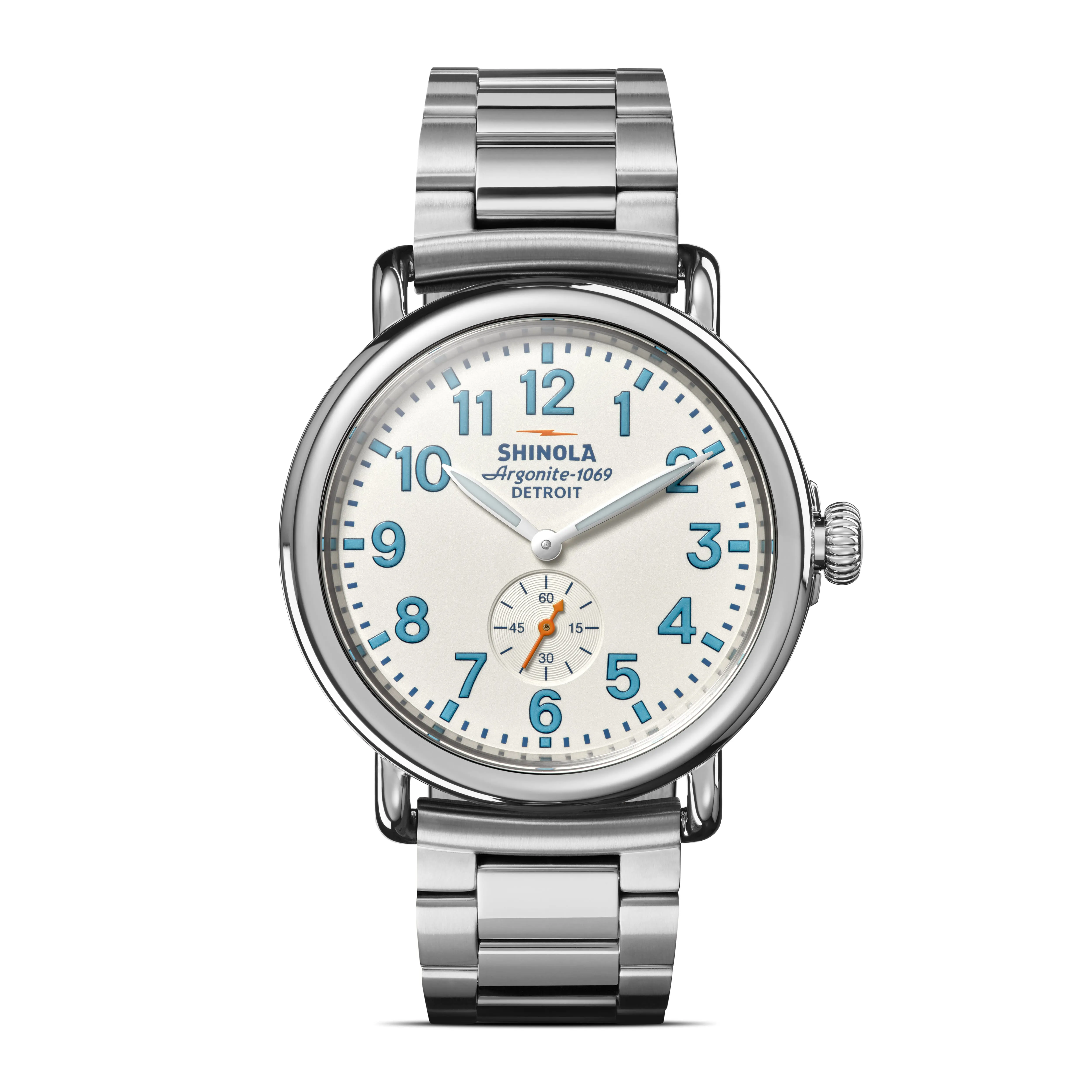 Shinola 41MM Runwell Velvet Alabaster with Blue Index Steel Watch 