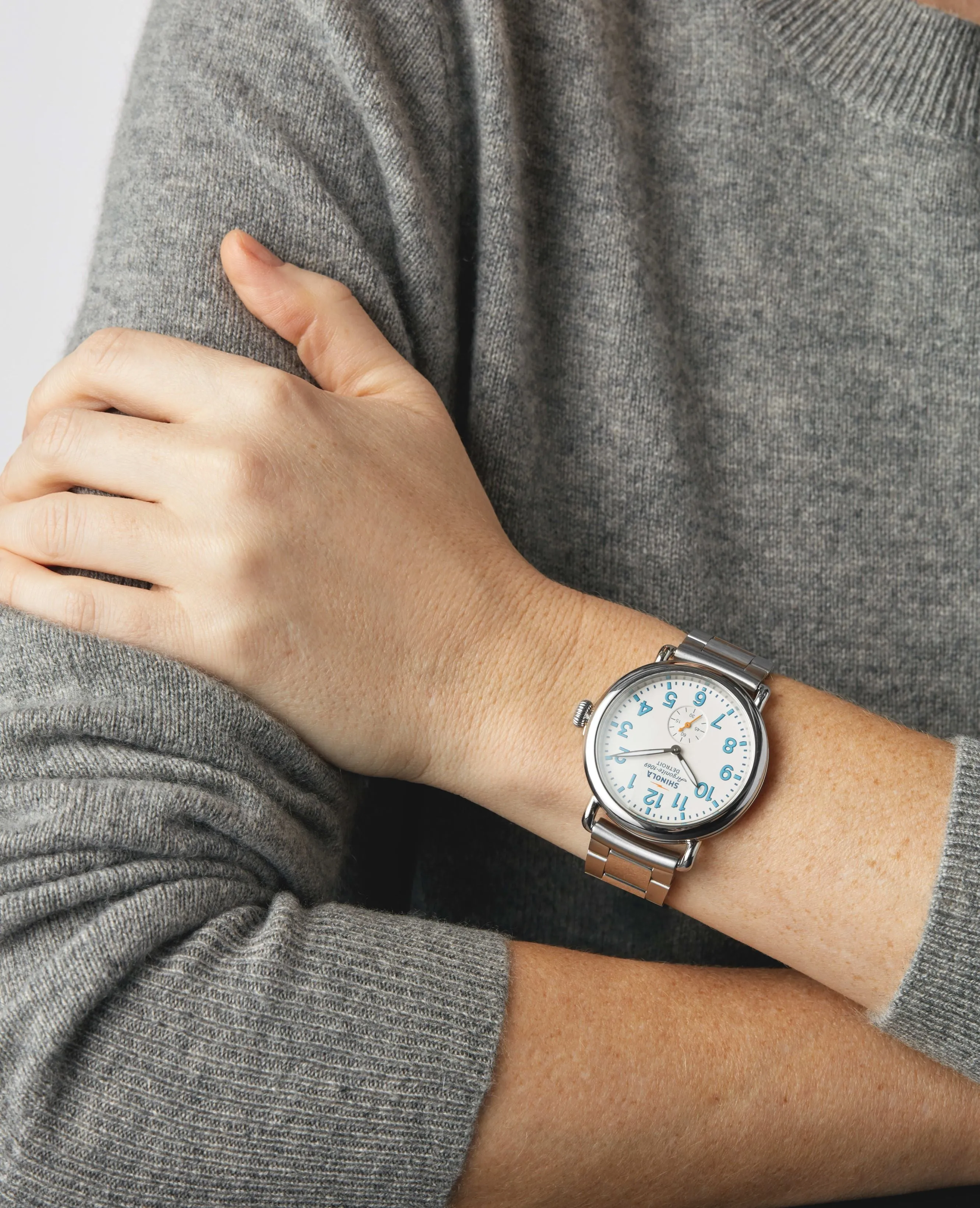 Shinola 41MM Runwell Velvet Alabaster with Blue Index Steel Watch 