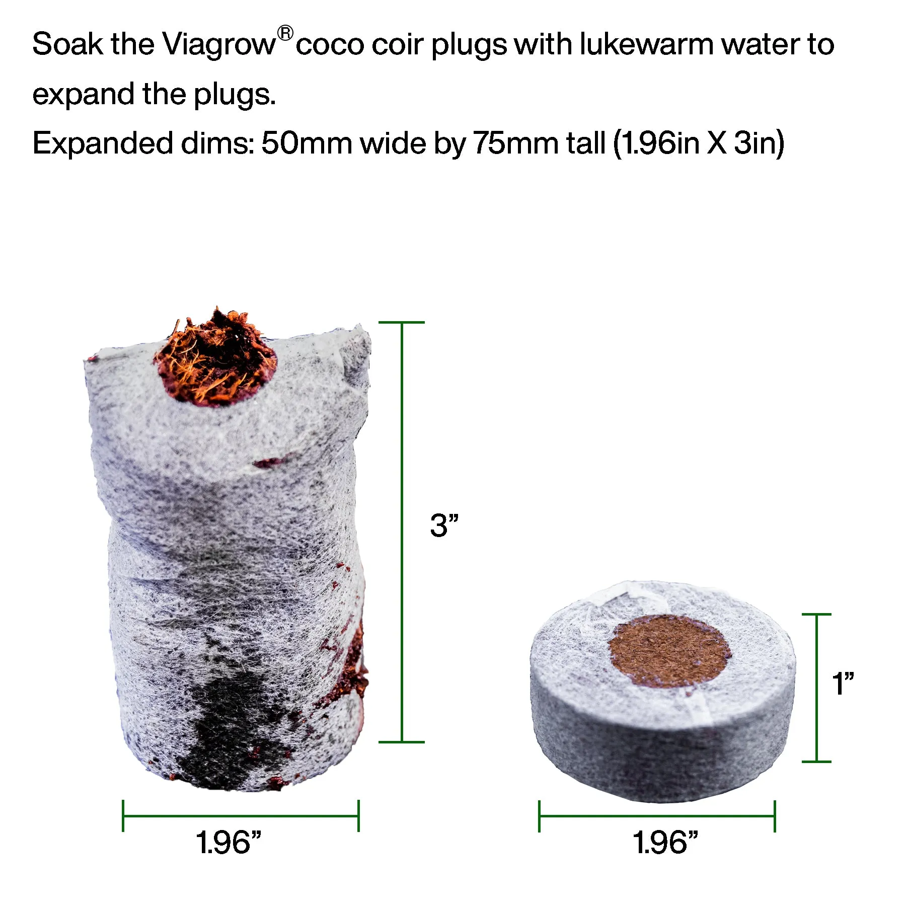 Viagrow Coco Coir Seed Starter Plugs 50 Per Pack, Expandable Coco Discs 50mm (EA)